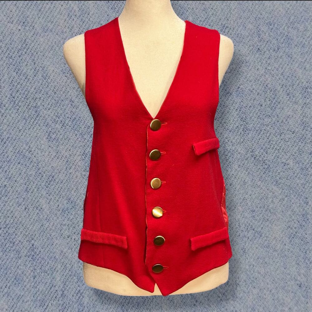 Vintage Red Wool Button-Up Vest - Women’s M